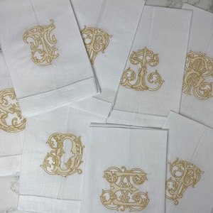Monogram Linen Hand Towel. Custom Personalized Hostess Gift. Wedding Linens. European Linen. Vintage Vine Single Letter. Grandmillennial image 6
