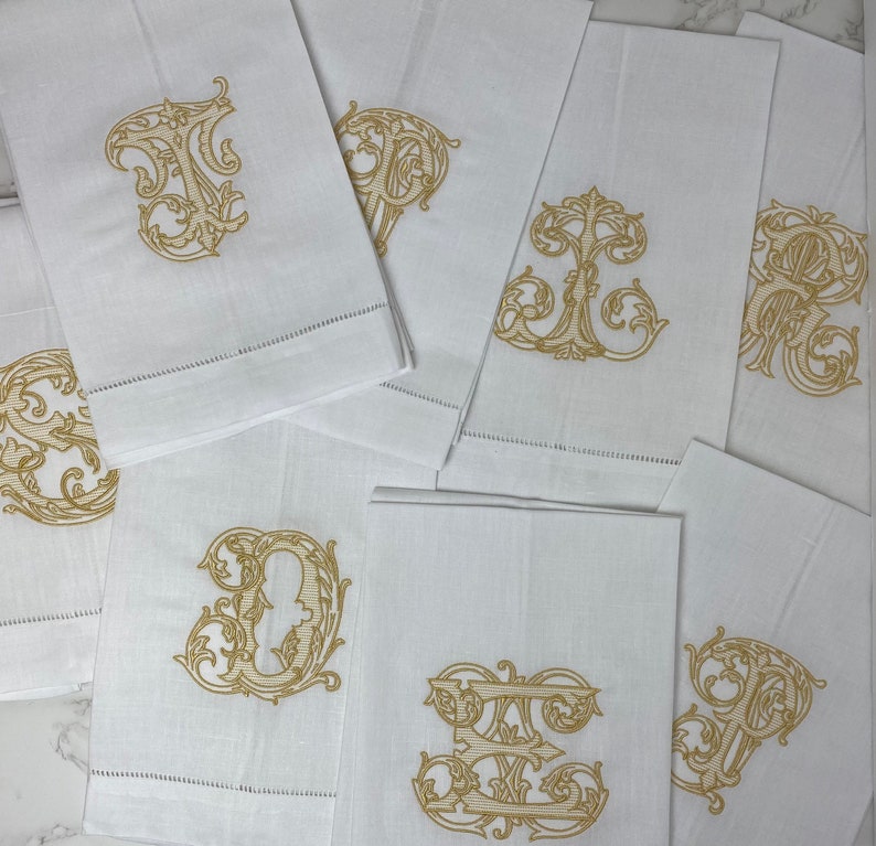 Monogram Linen Hand Towel. Custom Personalized Hostess Gift. Wedding Linens. European Linen. Vintage Vine Single Letter. Grandmillennial image 6
