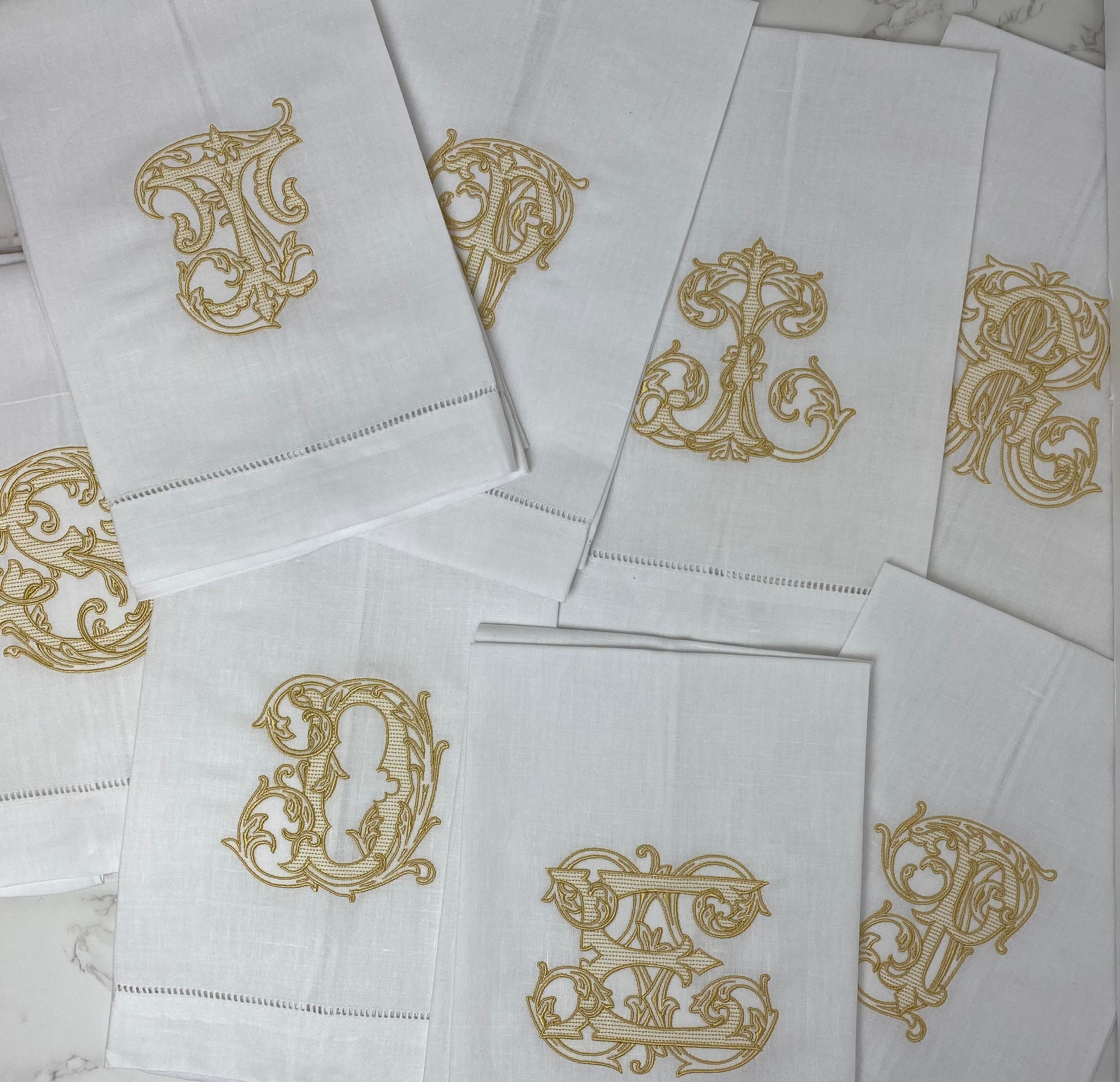 Monogram Linen Hand Towel. Custom  Personalized Hostess Gift.  Wedding Linens. European Linen. Vintage Vine Single Letter. Grandmillennial