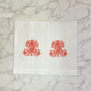 Monogram Linen Hand Towel. Custom Personalized Hostess Gift. Wedding Linens. European Linen. Vintage Vine Single Letter. Grandmillennial image 7