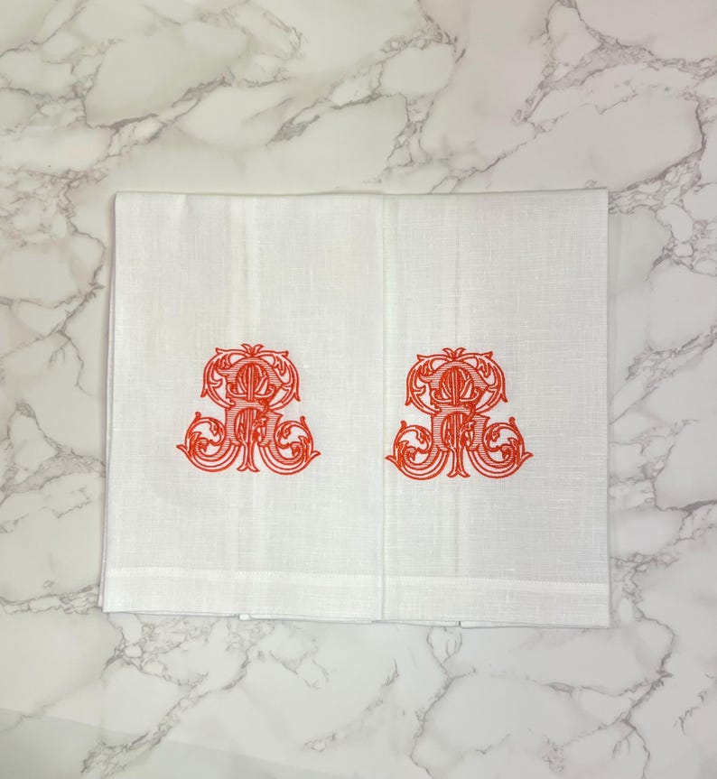 Monogram Linen Hand Towel. Custom Personalized Hostess Gift. Wedding Linens. European Linen. Vintage Vine Single Letter. Grandmillennial image 7