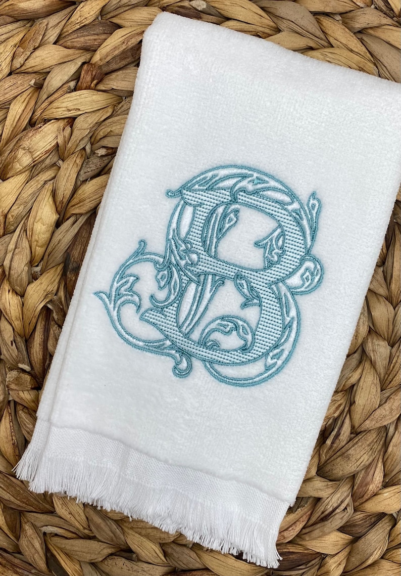 Monogrammed Fingertip Towel Vintage Vine Monogram (Med Blue - H)