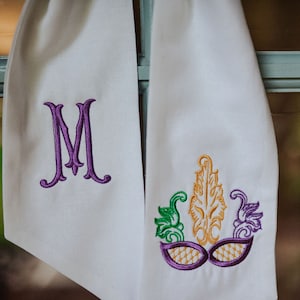 Mardi Gras Wreath Sash: Embroidered Monogram Door Hanger