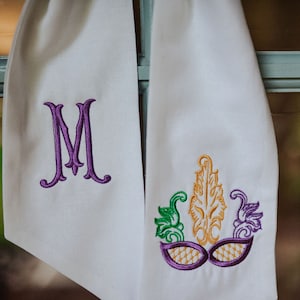 Mardi Gras Wreath Sash, Front Door Monogram Embroidered Boxwood Wreath Sash Decor, Personalized Door Hanger