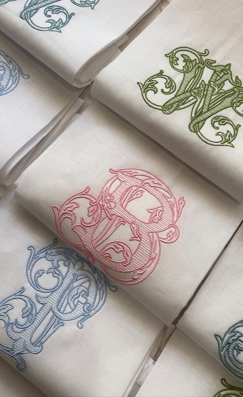 Monogram Linen Hand Towel. Custom Personalized Hostess Gift. Wedding Linens. European Linen. Vintage Vine Single Letter. Grandmillennial image 1