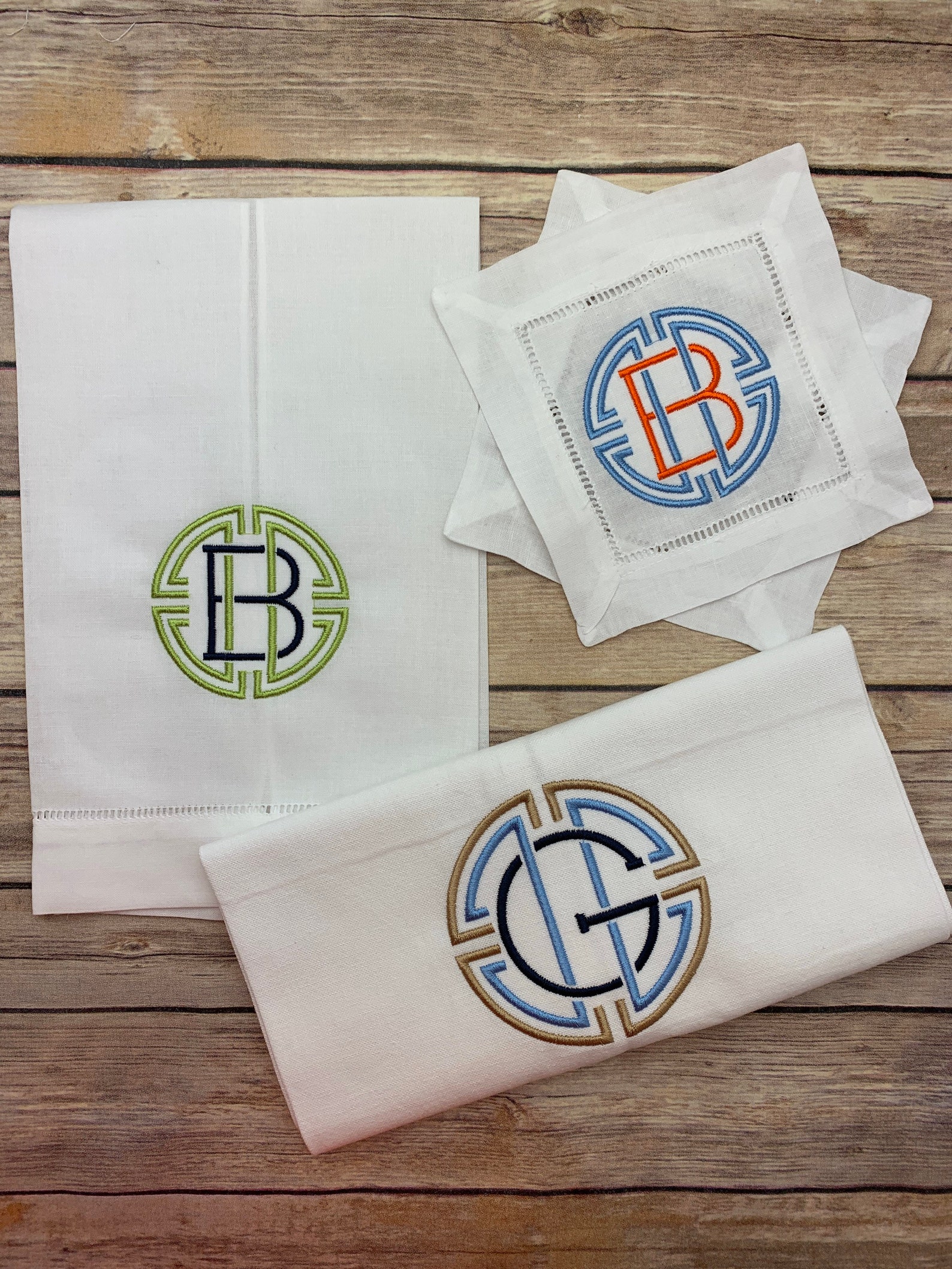 Custom Monogram Embroidered Linen Hemstitched Cocktail - Etsy