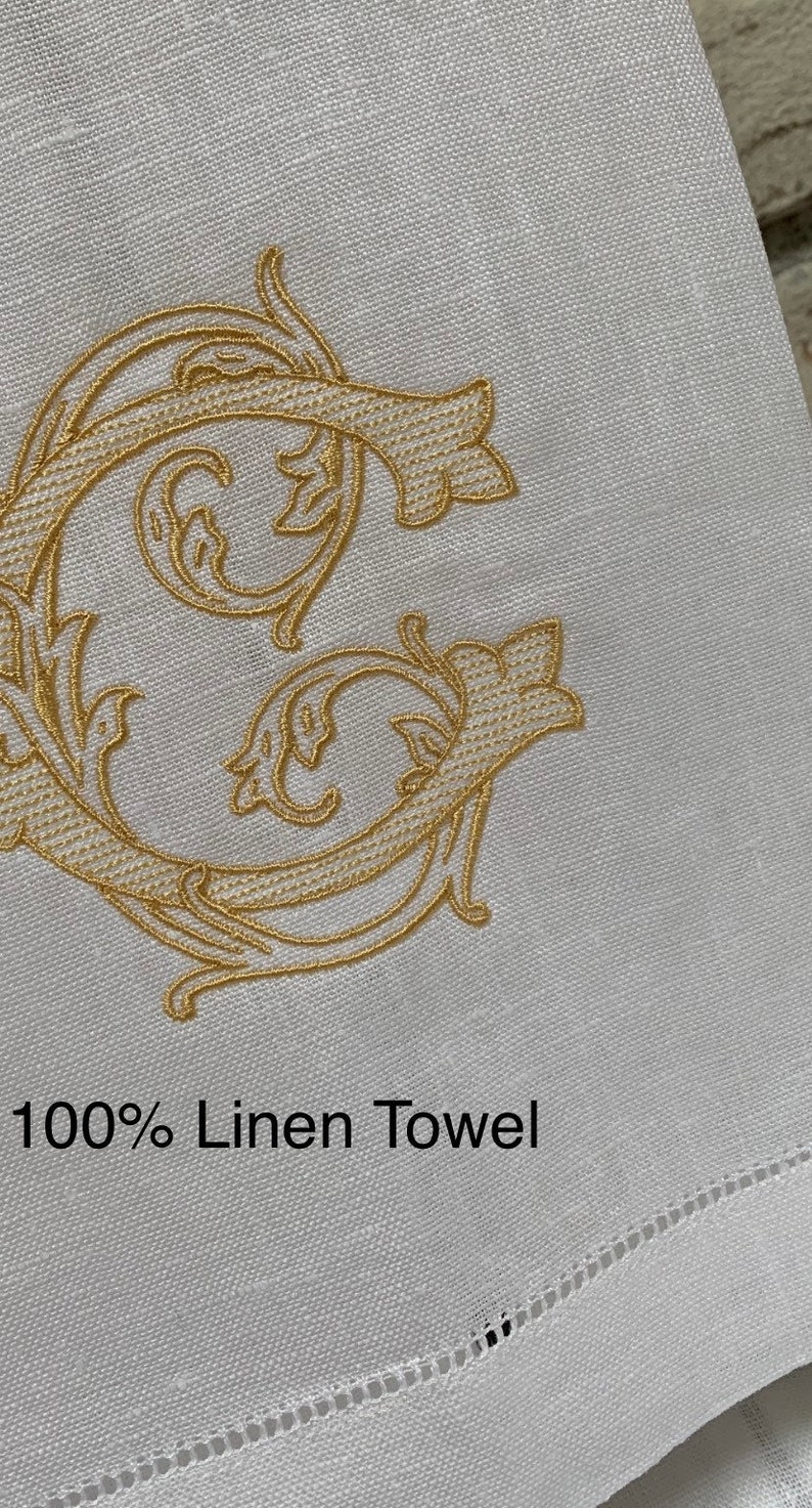 Monogram Linen Hand Towel. Custom Personalized Hostess Gift. Wedding Linens. European Linen. Vintage Vine Single Letter. Grandmillennial image 8