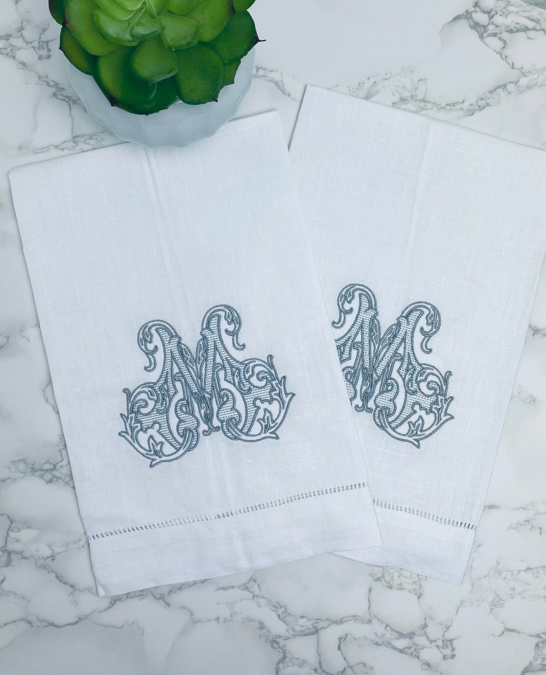 Monogram Hand Towel. Linen Custom Personalized Hostess or Wedding Gift
