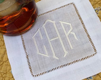 Monogrammed Linen Cocktail Napkins, Set of Four, Custom Hostess Gift, Shower Gift, Wedding Napkins