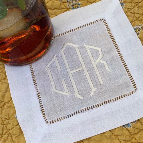 Monogrammed Linen Cocktail Wedding Napkins Hostess Gift Etsy