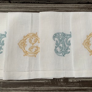 Monogram Linen Hand Towel. Custom Personalized Hostess Gift. Wedding Linens. European Linen. Vintage Vine Single Letter. Grandmillennial image 5