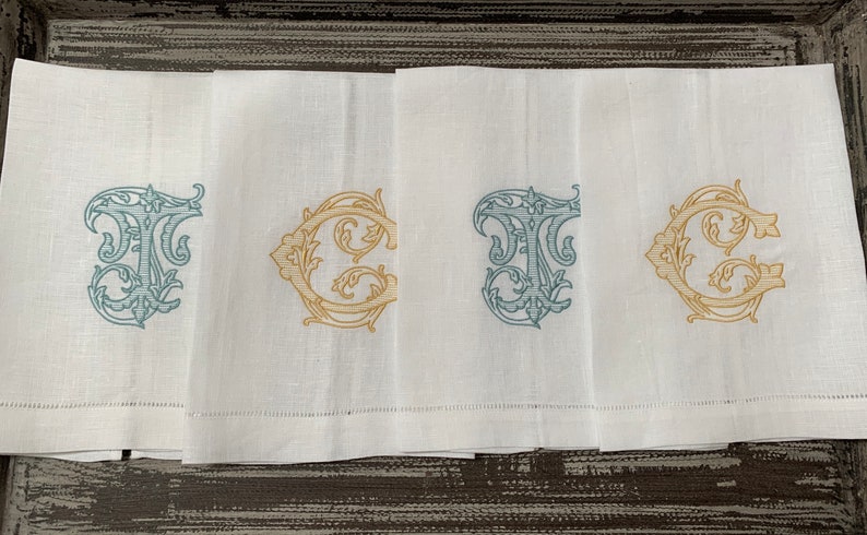 Monogram Linen Hand Towel. Custom Personalized Hostess Gift. Wedding Linens. European Linen. Vintage Vine Single Letter. Grandmillennial image 5
