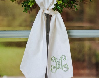 Monogram  Wreath Sash Fall Holiday Front Porch Door Decor Personalized Front Door Wreath Wedding Sash Open Vine