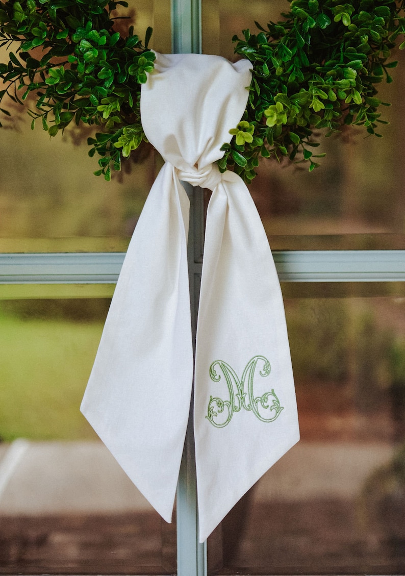 Monogram Wreath Sash Summer Front Porch Door Decor Personalized Front Door Wreath Wedding Sash Open Vine Mother's Day