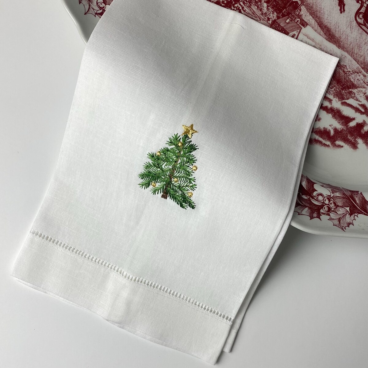 Holiday Tree Collection Hand Towel: Hemstitched Holiday Decor