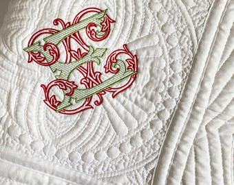 Baby’s First Christmas Monogram Heirloom Christmas Baby Gift.  Personalized  Baby Quilt.  Christening Baptism Gift
