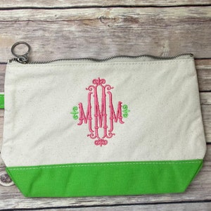 Monogrammed Canvas Zipper Pouch.  Personalized Cosmetic Accessory Bag. Monogrammed Clutch. Graduation Gift. Planner Accessory Bag