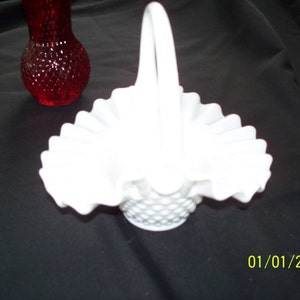 Vintage Fenton Hobnail Milkglass Basket