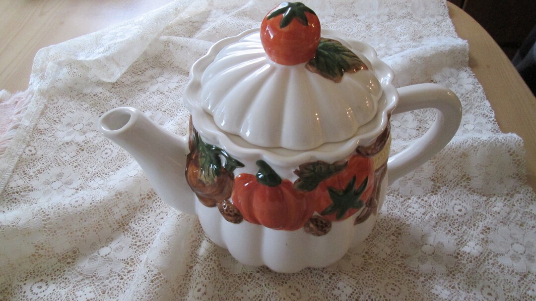 Embossed Ceramic Fall Themed Tea Pot - Etsy