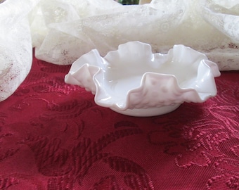 Fenton Hobnail Milk Glass Ruffled Dish