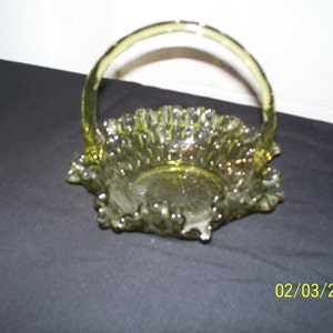 Fenton Green Ruffled Thumbprint Basket