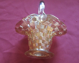 Vintage 1910 Dugan Marigold Carnival Glass Weave Basket