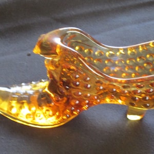 Fenton Hobnail Lite Amber Cat in Glass Slipper