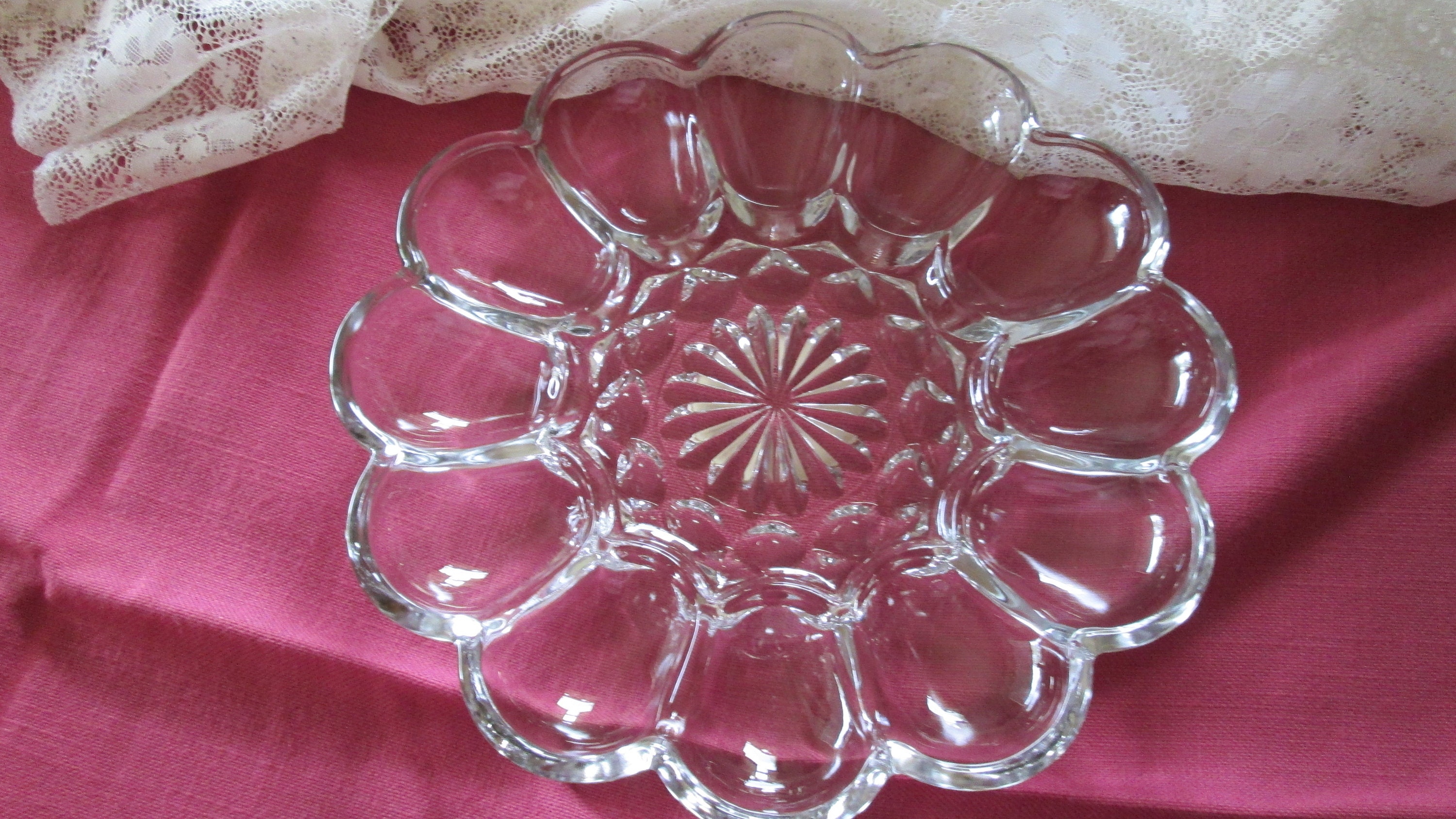 Vintage Lead Glass Deviled Egg Plate Etsy