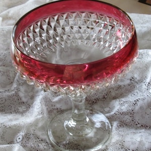 Indiana Diamond Point Cranberry Iridescent Flash Compote