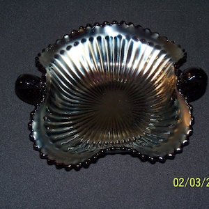 Vintage 1920's Northwood Amethyst Smooth Ray Carnival Glass Bon Bon Dish