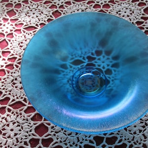 Vintage Blue Iridescent Glazed Glass Bowl