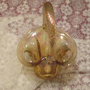 Fenton Light Amber Carnival Glass Small Basket