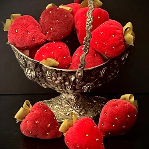 Velvet strawberry, fabric strawberry, vintage style, decor, handmade strawberry, victorian style, image 1