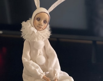 white rabbit, art doll, rabbit, rabbit boy, fantasy doll, hand sculpted