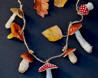 Mushrooms, mushroom garland , mushroom, paper mache mushroom,   Fall decor, handmade mushroom, sculpted mushroom