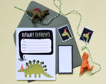 Dinosaur Theme Invitation Set with Stamps & Labels | Downloadable File | DIY