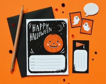 Halloween Party Invitation Set with Stamps & Labels | Downloadable File | DIY