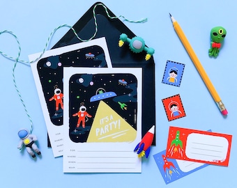 Space Birthday Theme Invitation Set with Stamps & Labels | Downloadable File | DIY