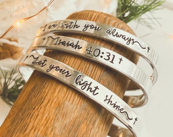Custom Bible Verse Handstamped Bracelet, Personalized Christian Jewelry for Her