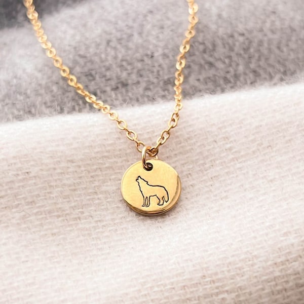 Gold Wolf Necklace, Wildlife Nature Jewelry