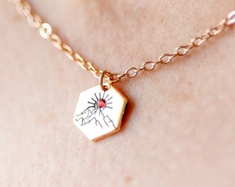 Sunrise Sunset Mountain Necklace, Birthstone Jewelry