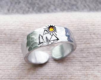 Mountain Ring, Adjustable Thumb Rings For Women, Pine Tree Ring
