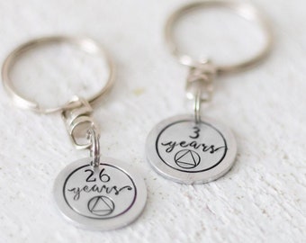 Personalized Sobriety Keychain, Custom Sobriety Chip, Sobriety Anniversary Gift