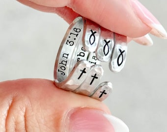 Silver Christian Ring, Bible Verse Jewelry, Adjustable Ring