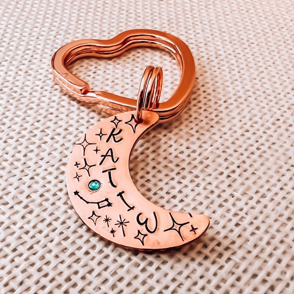 Custom Name Keychain, Choose Any Birthmonth, Copper Keyring