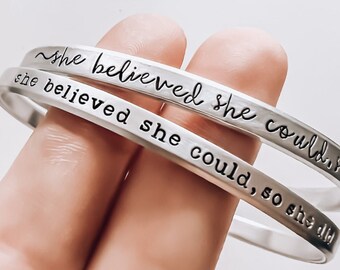 She Believed She Could, So She Did Cuff Bracelet, Graduation Gifts, Girl Boss