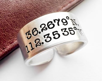 Custom Coordinates Ring, Latitude Longitude, GPS