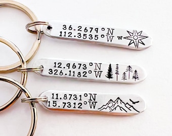 Custom Coordinates Keychain, Latitude and Longitude Gift