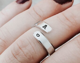 Personalized Rings, Gift For Best Friend, Customizable Ring, Letter Jewelry, Christmas Gift, Handstamped