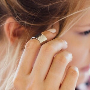 Wide Band Hammered Statement Ring, Modern Everyday Jewelry, 10 Year Anniversary Gifts